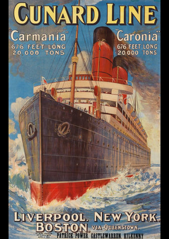 1905 CUNARD LINE CARMANIA & CARONIA LIVERPOOL NEW YORK BOSTON AD ART PRINT PHOTO POSTER