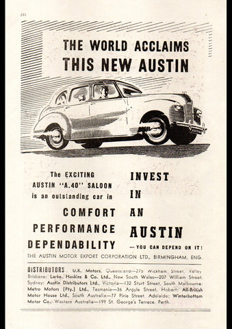 1949 AUSTIN A40 SEDAN AUSSIE AD ART PRINT POSTER