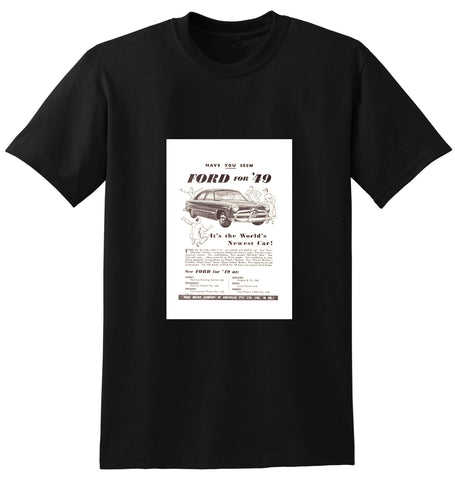 1949 FORD SINGLE SPINNER SEDAN AUSSIE AD TSHIRT