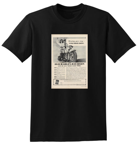 1949 HARLEY DAVIDSON HYDRA GLIDE MOTORCYCLE USA AD TSHIRT