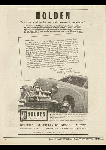 1952 FX HOLDEN SEDAN AUSSIE REPRO AD ART PRINT POSTER