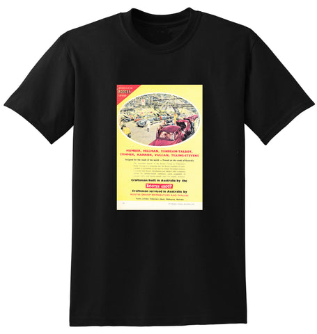 1954 ROOTES GROUP HILLMAN HUMBER SUNBEAM-TALBOT COMMER AUSSIE AD TSHIRT
