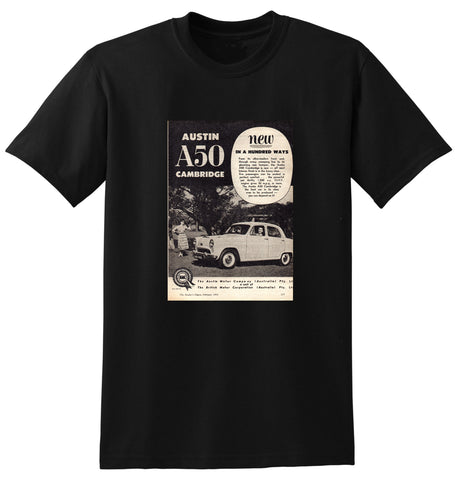 1955 AUSTIN CAMBRIDGE A50 BMC AUSSIE AD TSHIRT