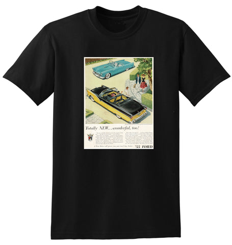 1955 FORD FAIRLANE SUNLINER & THUNDERBIRD CONVERTIBLES USA AD TSHIRT