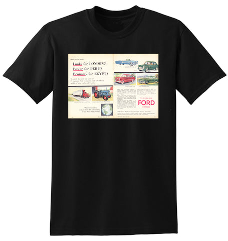 1955 WORLD WIDE FORD CARS TRUCKS TRACTORS AUSSIE AD TSHIRT