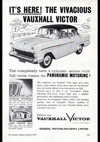 1957 VAUXHALL VICTOR SEDAN GMH AUSSIE REPRO AD ART PRINT POSTER