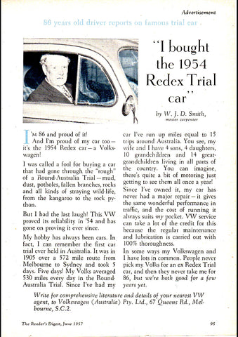 1957 VOLKSWAGEN BEETLE 1954 REDEX TRIAL CAR AUSSIE REPRO AD ART PRINT POSTER