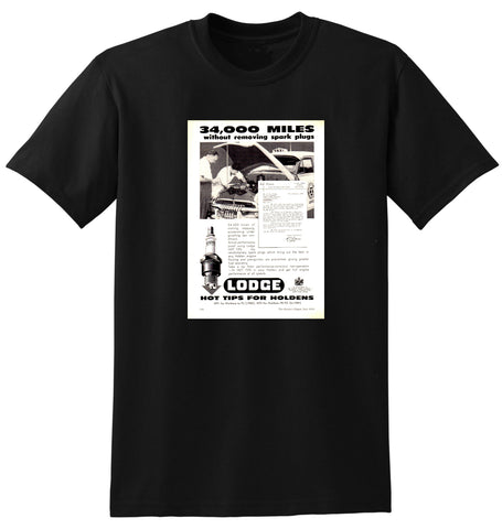 1959 LODGE SPARK PLUGS FJ HOLDEN TAXI AUSSIE AD TSHIRT