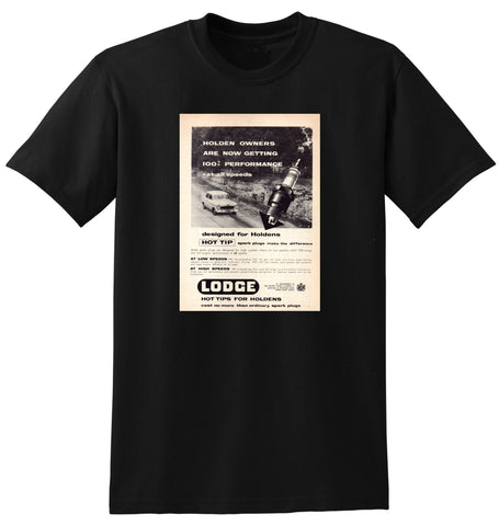 1959 LODGE SPARK PLUGS FE HOLDEN AUSSIE AD TSHIRT