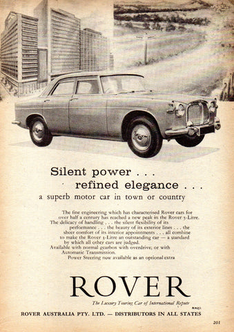 1961 ROVER P5 3 LITRE 6 CYLINDER MARK 1 SALOON AUSSIE AUSTRALIAN AD ART PRINT POSTER