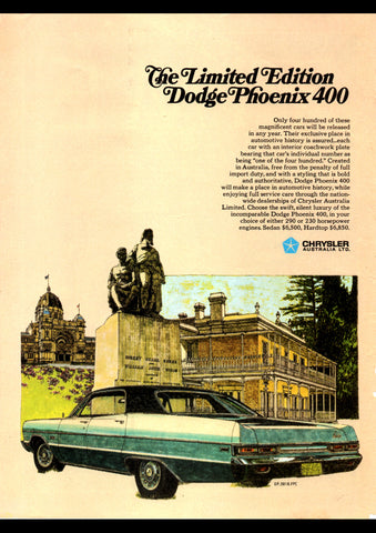 1969 DE DODGE PHOENIX 400 LTD EDITION SPORT SEDAN AUSSIE AD ART PRINT POSTER
