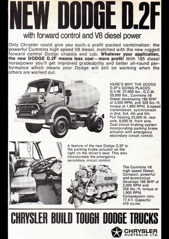 1969 DODGE D2F V8 CUMMINS DIESEL AUSSIE AD ART PRINT POSTER