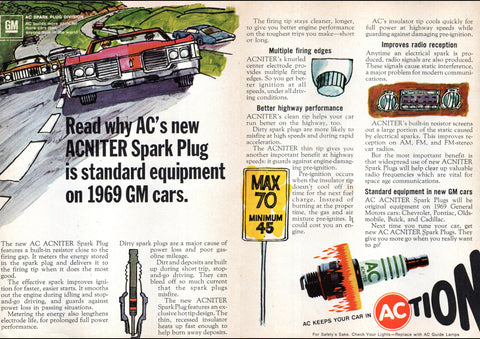 1969 GM GENERAL MOTORS AC ACNITER SPARK PLUG AD ART PRINT POSTER