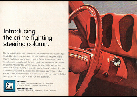 1969 GM GENERAL MOTORS THIEF PROOF STEERING COLUMN LOCKS USA AD ART PRINT POSTER