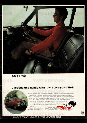 1969 HB HOLDEN TORANA SL 2 DOOR SEDAN AUSSIE AD ART PRINT POSTER
