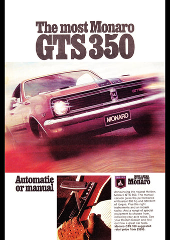 1969 HT HOLDEN MONARO 350-GTS AUSSIE AD ART PRINT POSTER