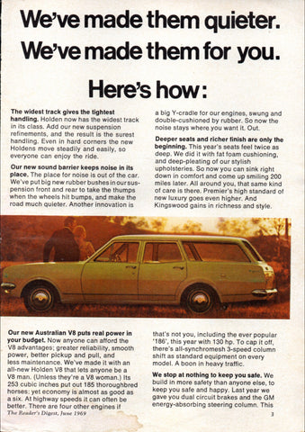 1969 HT HOLDEN RANGE BELMONT KINGSWOOD PREMIER AUSSIE AD ART PRINT POSTER