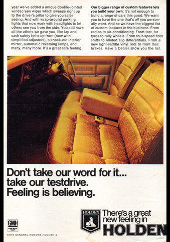 1969 HT HOLDEN RANGE BELMONT KINGSWOOD PREMIER AUSSIE AD ART PRINT POSTER