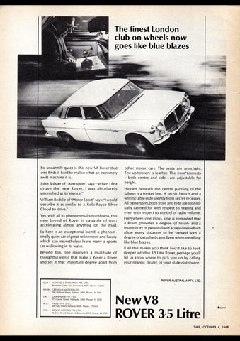 1969 P5 ROVER 3.5 LITRE V8 SALOON AUSSIE AD ART PRINT POSTER