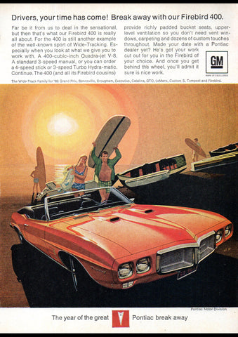 1969 PONTIAC FIREBIRD 400 CONVERTIBLE USA AD ART PRINT POSTER