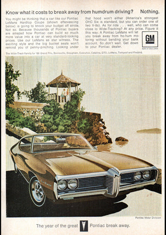 1969 PONTIAC LEMANS HARDTOP COUPE USA AD ART PRINT POSTER