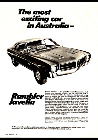 1969 RAMBLER JAVELIN AMC AMI AUSSIE AD ART PRINT POSTER