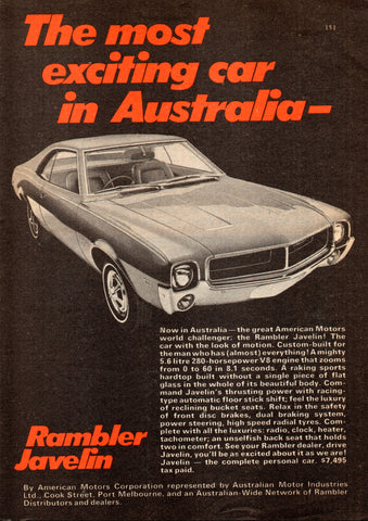 1969 RAMBLER JAVELIN SPORT COUPE AMC AMI AUSSIE AD ART PRINT POSTER