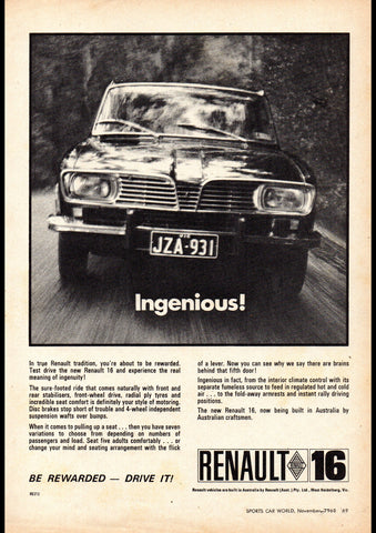1969 RENAULT 16 HATCHBACK AUSSIE AD ART PRINT POSTER