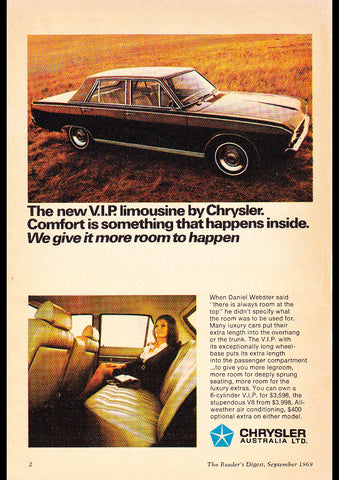 1969 VF CHRYSLER VALIANT VIP AUSSIE AD ART PRINT POSTER