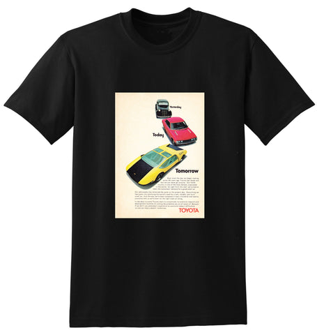 1972-3 TOYOTA YESTERDAY TODAY TOMORROW AUSSIE AD TSHIRT