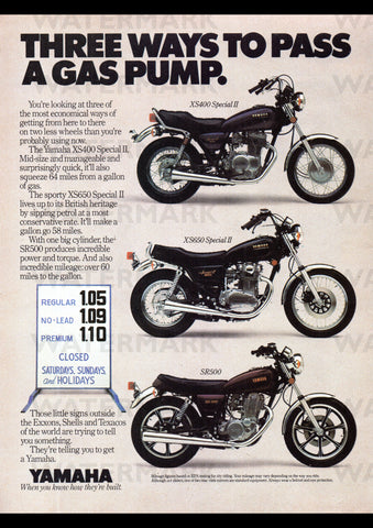 1980 YAMAHA XS400 SPECIAL II XS650 & SR500 USA AD ART PRINT POSTER