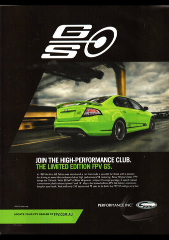2009 FG FORD FALCON FPV GS LTD EDITION AUSSIE AD ART PRINT POSTER