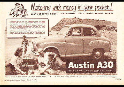 1955 AUSTIN A30 BMC AUSSIE REPRO AD ART PRINT POSTER
