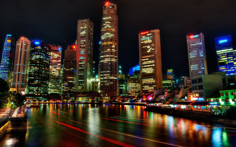 SINGAPORE NIGHT GICLEE CANVAS ART PRINT POSTER