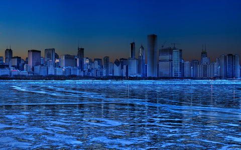 CHICAGO SKYLINE NIGHT GICLEE CANVAS ART PRINT POSTER