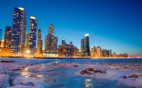 CHICAGO SKYLINE WINTER GICLEE CANVAS ART PRINT POSTER