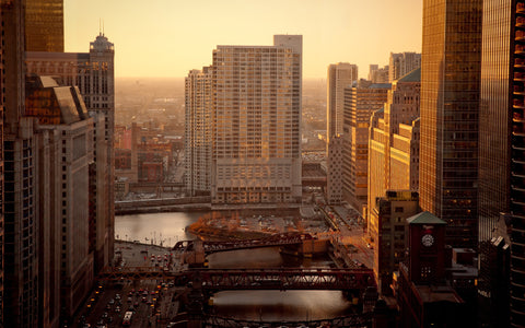 CHICAGO SUNRISE GICLEE CANVAS ART PRINT POSTER