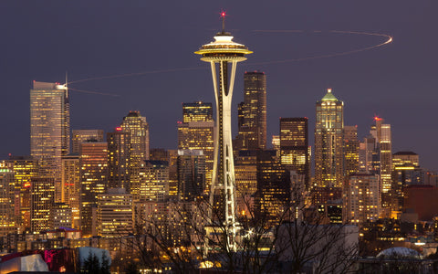 SEATTLE NIGHT SKYLINE GICLEE CANVAS ART PRINT POSTER