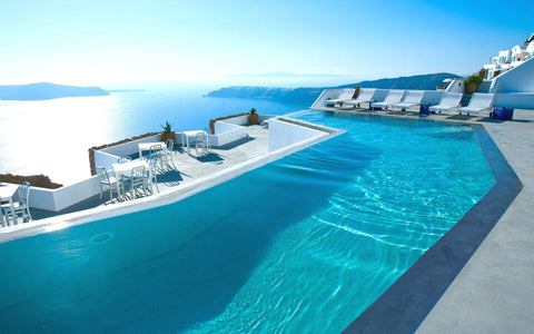 SWIMMING POOL SANTORINI GICLEE CANVAS ART PRINT POSTER